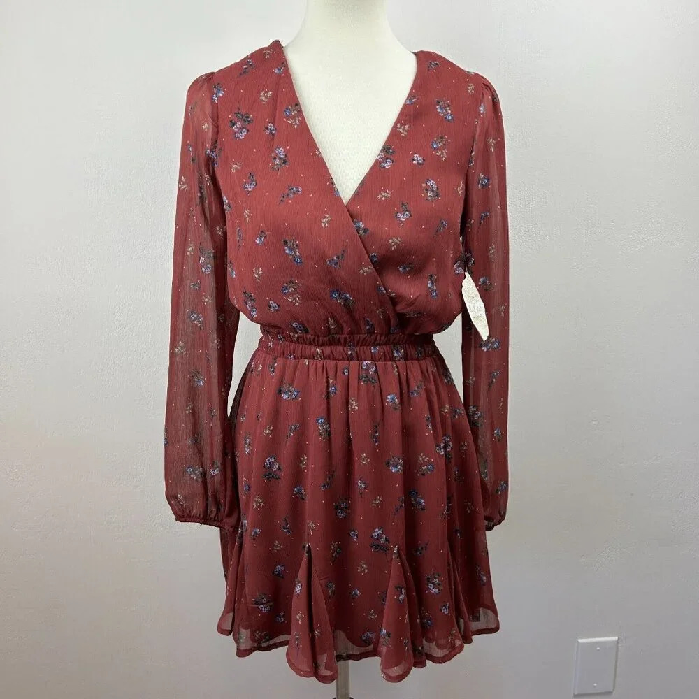 Altar'd State Floral Mini Dress in Rust Red